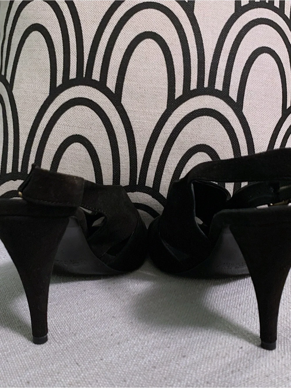 JCrew Black Suede Peep-Toe Slingback Heels